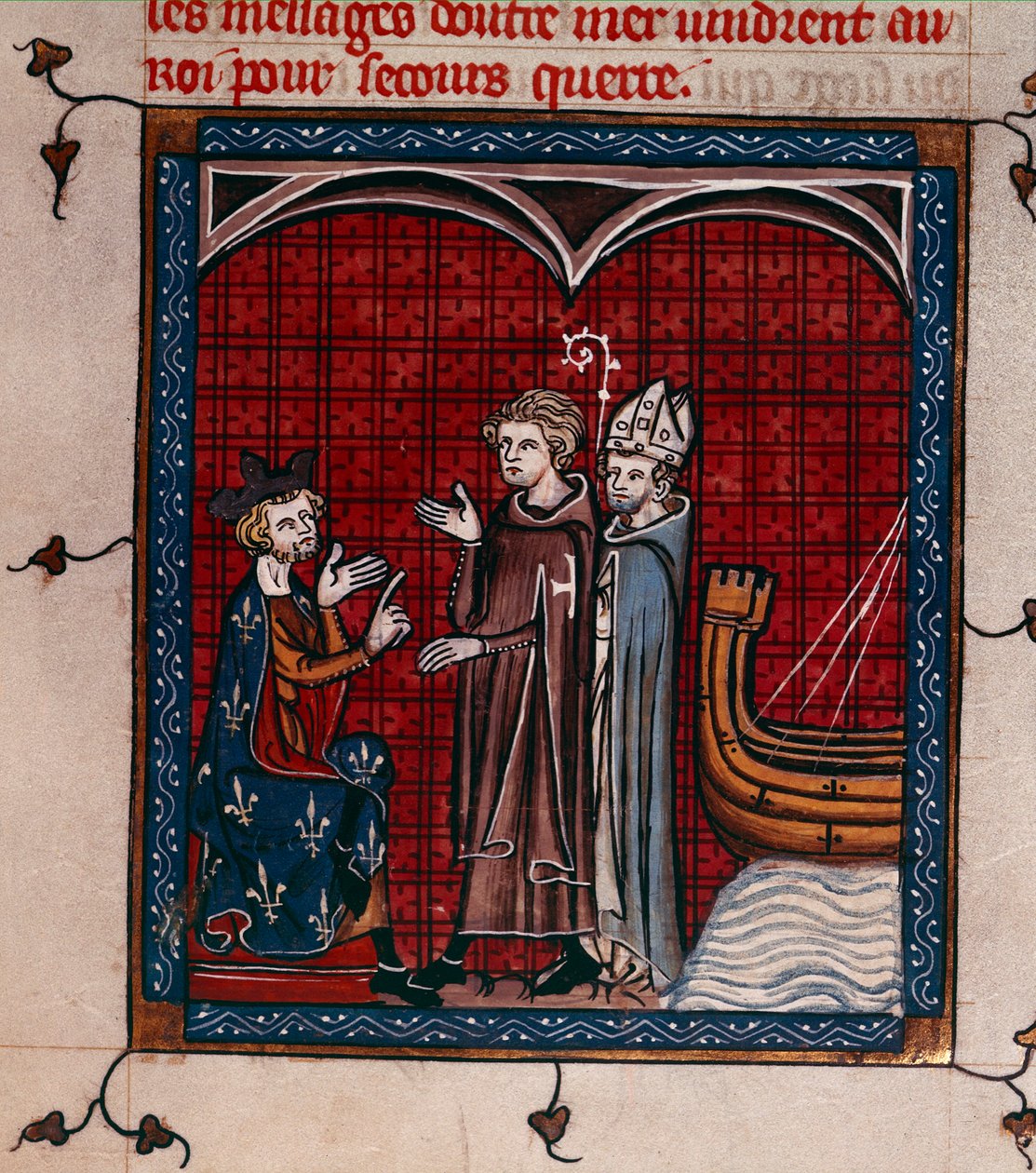 Royal 16 G. VI, f.337 II. Fülöp király és pátriárka, illusztráció a „Chroniques de France ou de Saint Denis”-ből (vellum) alkotó: French School