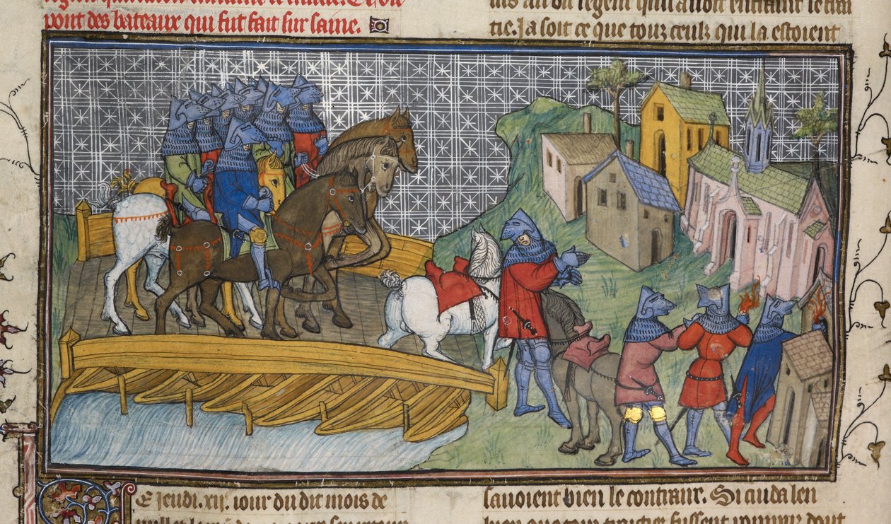 Royal 20 C. VII, f.136v Szajna átjárója, illusztráció a "Chroniques de France ou de St. Denis"-ből (vellum) alkotó: French School