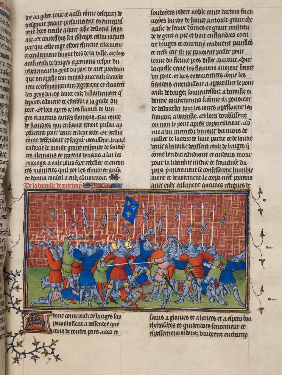 Royal 20 C. VII, f.34 A Courtrai-i csata, illusztráció a „Chroniques de France ou de Saint Denis”-ből (vellum) alkotó: French School