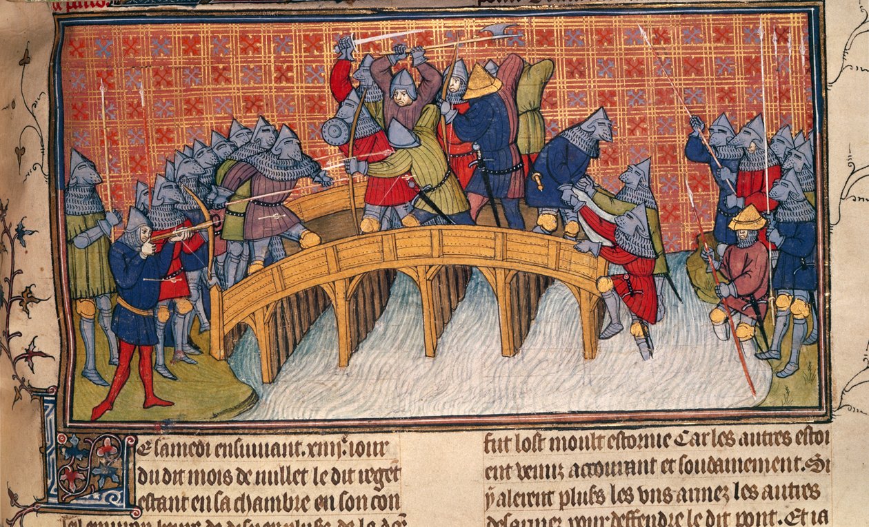 Royal 20 C. VII, fol.137 Csata a Szajna hídján a százéves háború alatt, a 