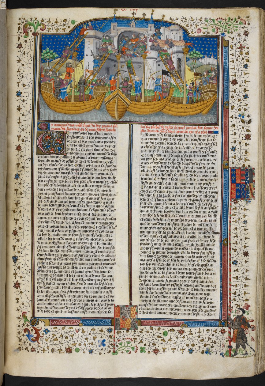 Royal MS 15 E VI, f.207 Korunnát ostromló hajók miniatúrája a „Versek és románcok” vagy a „Talbot Shrewsbury Book” című könyvből alkotó: French School