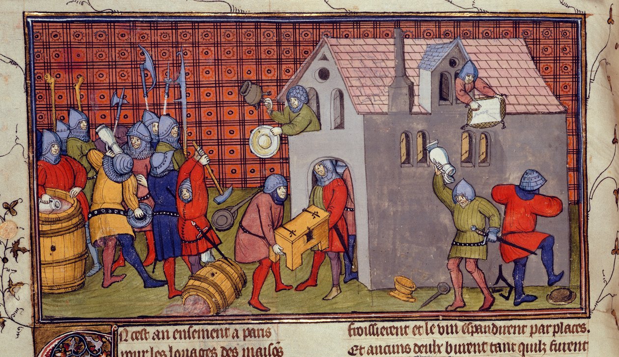 Royal MS 20 CVII f.41v, Ház kifosztása (vellum) alkotó: French School