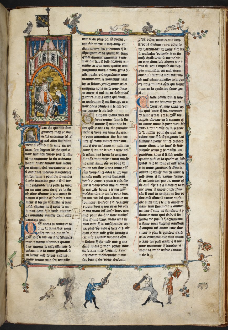 Royal Ms 14 e III f.140r II. Henrik angol írnokkal, illusztráció a "Story of the Holy Grail, The Quest of the Holy Grail, Morte Arthur" c. 1315-25-ből (vellum) alkotó: French School