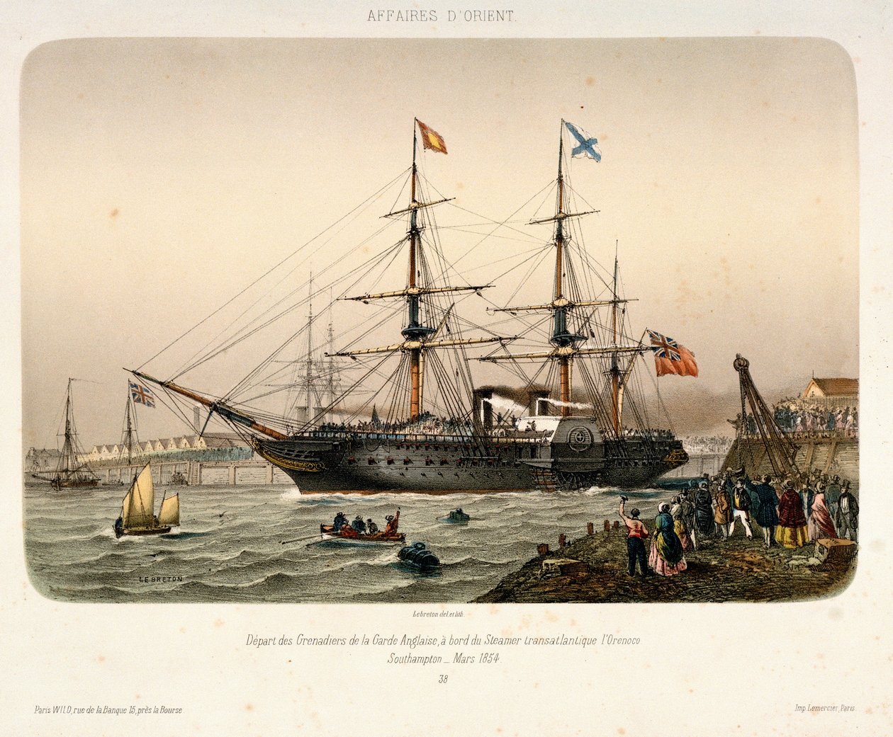 Az "Orinoco" nyugat-indiai királyi postagőzös Southamptonból kifelé, 1854 körül (litográfia) alkotó: French School