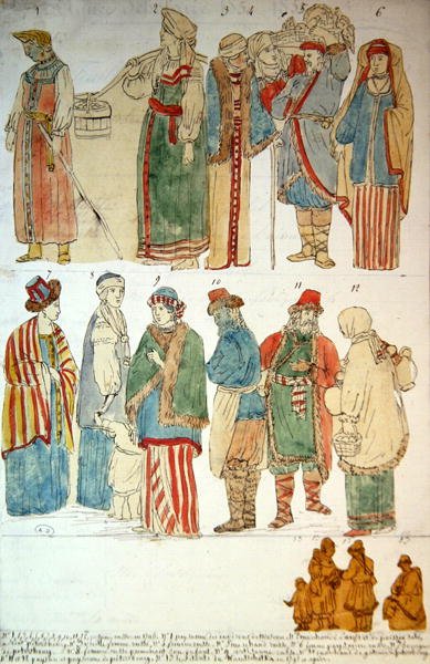 Orosz jelmezek, 1792 körül (akvarell, papír) alkotó: French School