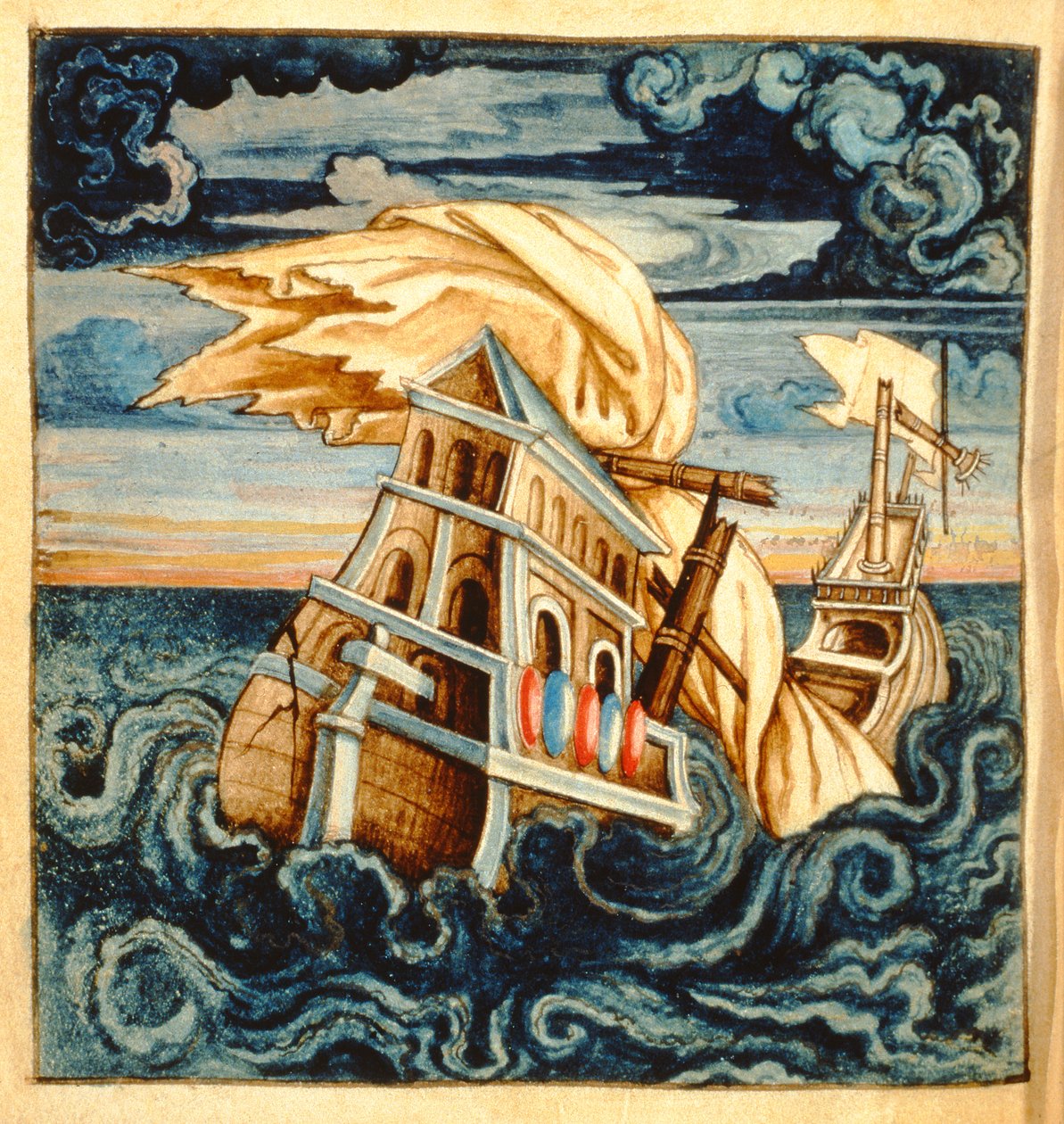 SMM2, 11. o. Hajótörés, a Theater des Vices et Vertusból, Jan van der Noot (1539-1595 körül) alkotó: French School