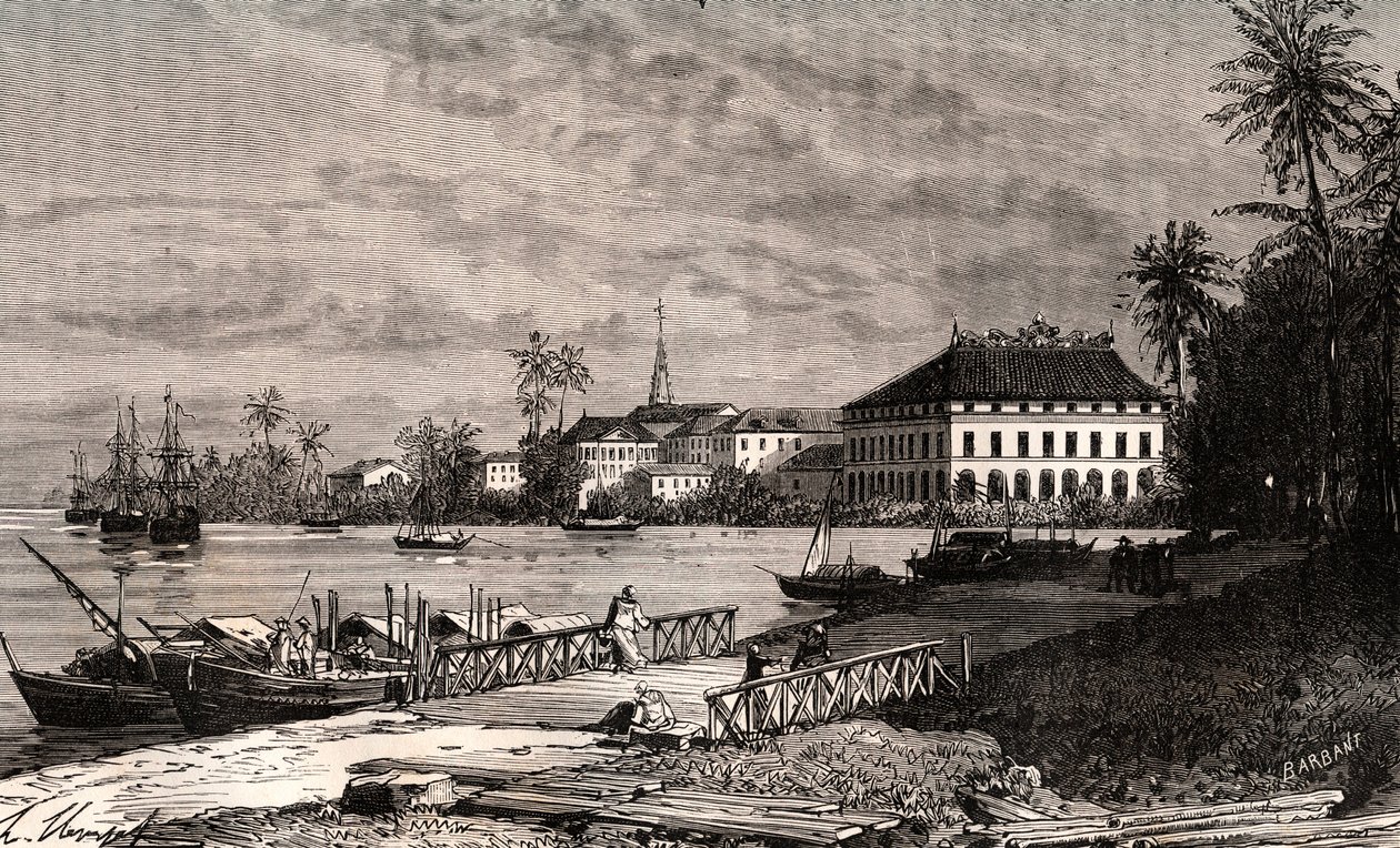 Saigon - Vietnam - Ho-Si-Minh-város (Ho Si Minh-város) - metszet a „La France illustree: földrajz, történelem, statisztikai igazgatás”-ban V.-A. Maláta-barna. 1884 alkotó: French School