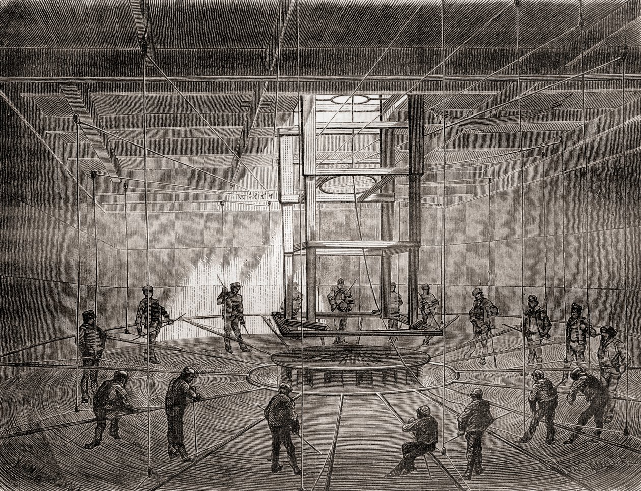 Tengerészek és munkások tekercselték fel a transzatlanti távírókábelt a S.S. Great Eastern fenéktartályaiban alkotó: French School