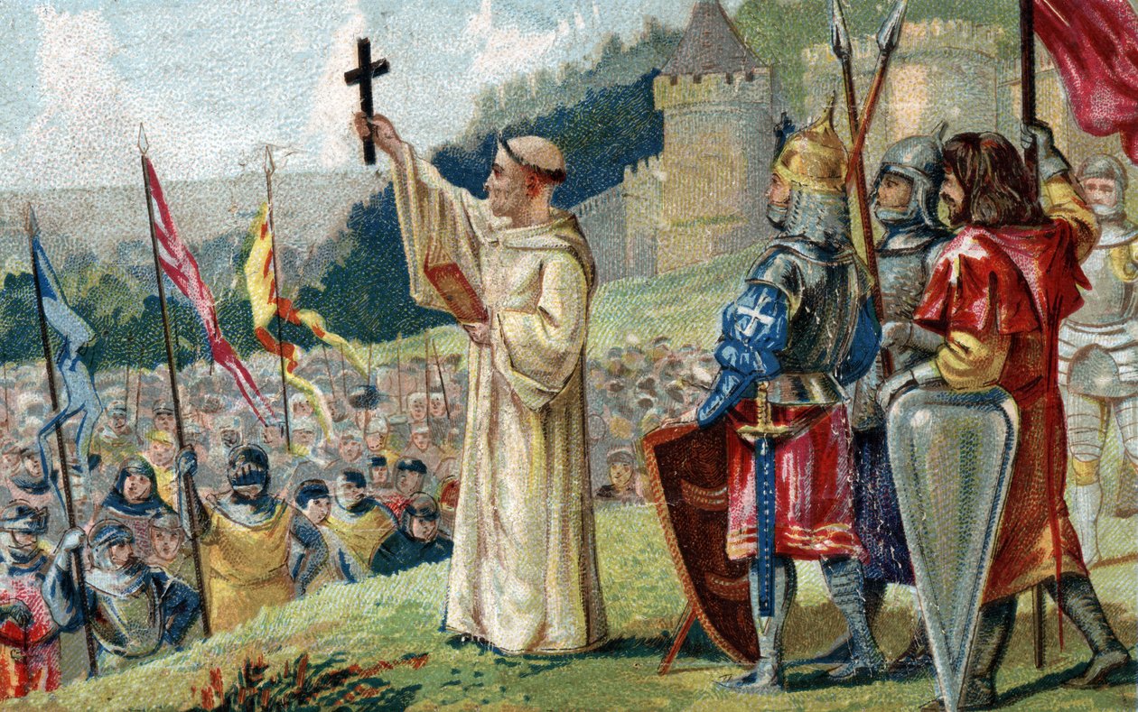 Clairvaux-i Szent Bernát (San Bernardo di Chiaravalle) a második keresztes hadjáratot hirdeti VII. Lajos király és Alienor Aquitániai királyné és Suger abbé jelenlétében a burgundiai Vezelayben 1146. március 31-én. (Szent Bernát a második keresztes hadjára alkotó: French School