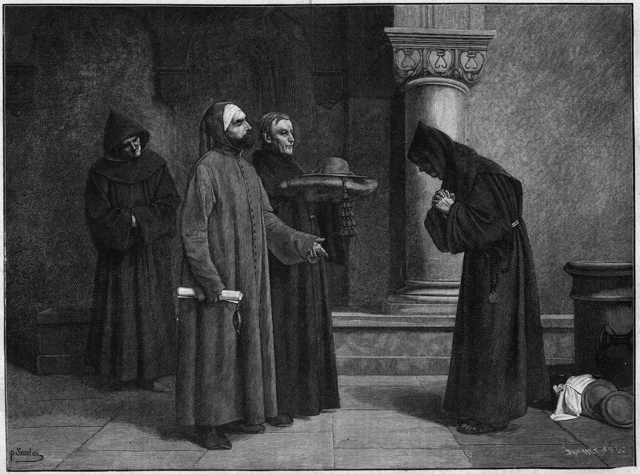 Saint Bonaventure (Giovanni di Fidanza, Doctor Seraphique, San Bonaventura) (1221-1274) átveszi a bíboros kalapját. X. Gregoire 1273-ban Albano-Eveque bíborossá szentelte 1273-ban. Bauchart metszete Santar festményéről. alkotó: French School