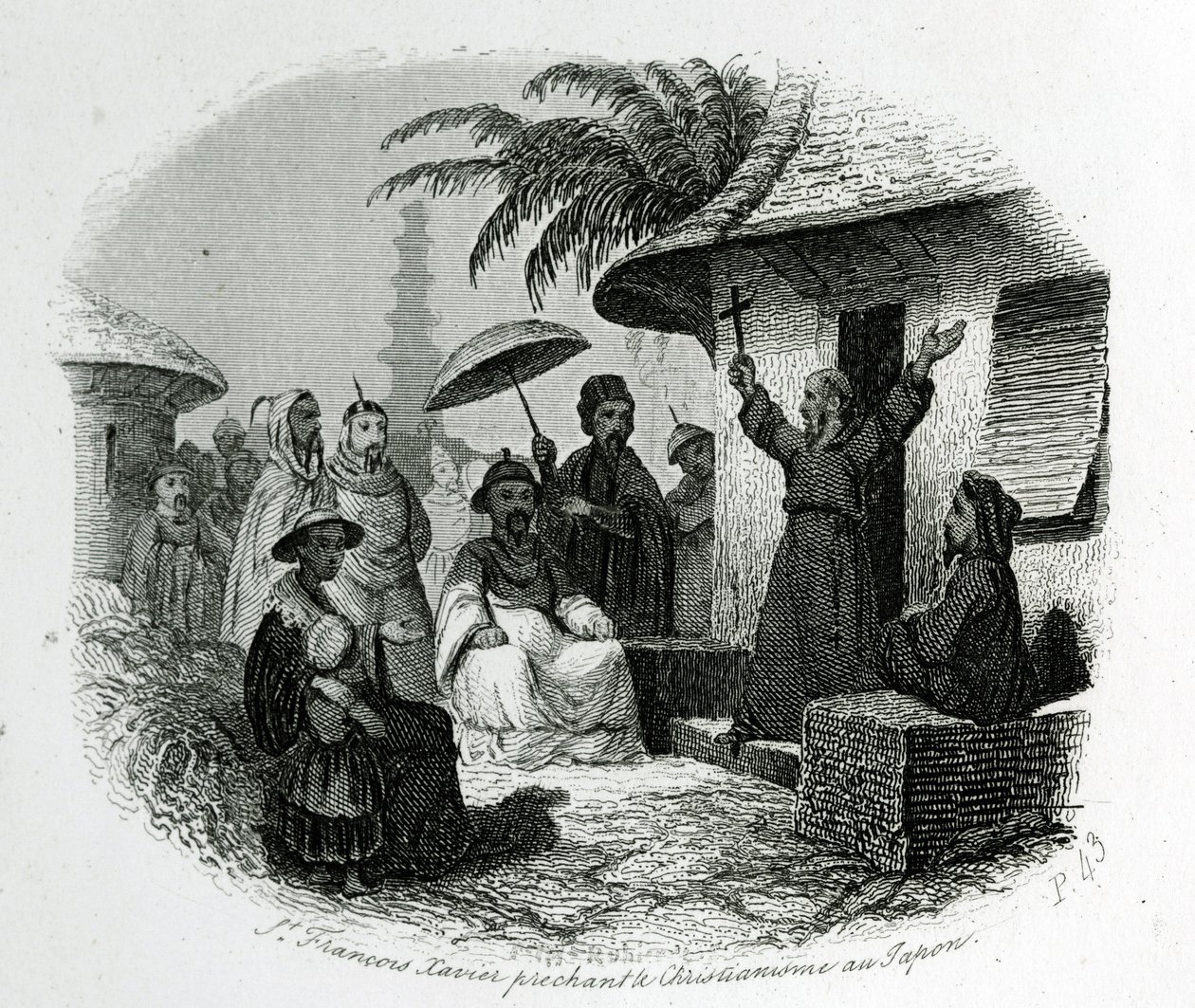 Xavéri Szent Ferenc a kereszténységet hirdeti Japánban. Metszet Japán történetének és leírásának illusztrálására, Pere de Charlevoix, A.Mame és Compagnie szerkesztői, Tours alkotó: French School