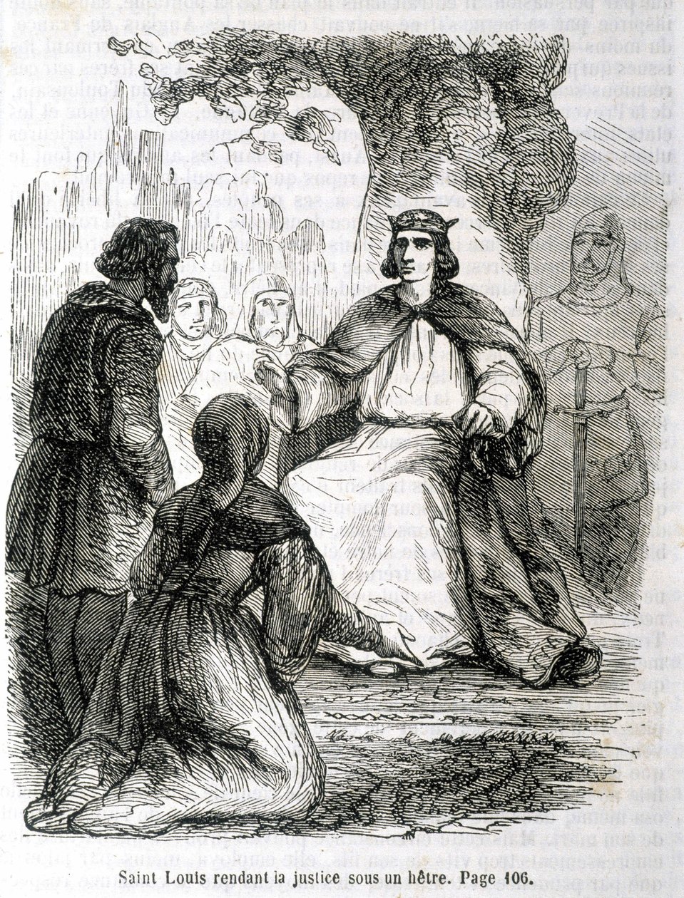 Saint Louis igazságot szolgáltat egy bükkfa alatt - L.-P. „Histoire de France” című művében. Anquetil alkotó: French School