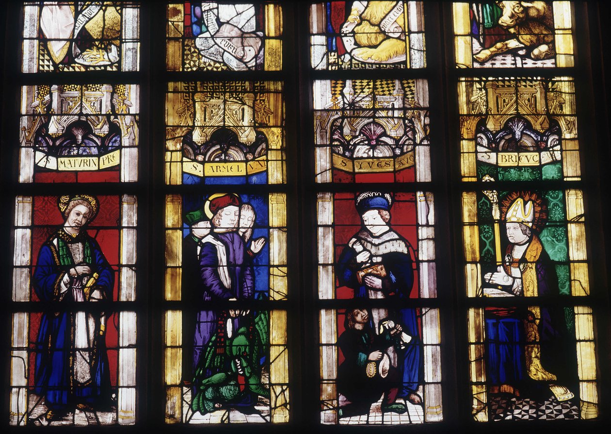 Saint Maturin, Saint Yves, Saint Armel és Saint Brieuc - Dinani Szent Megváltó templom ólomüvege alkotó: French School