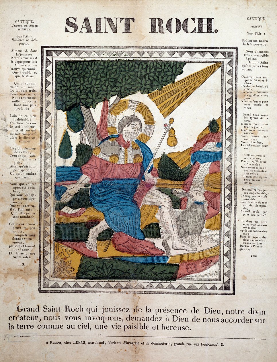 Szent Rókus. Metszet, Rennes képei (1825). Coll, Ferrand. alkotó: French School