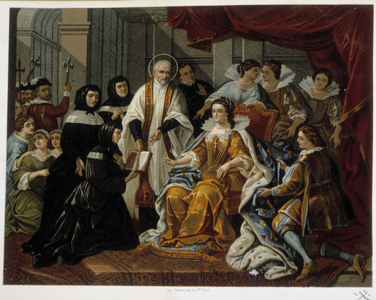 Saint Vincent de Paul bemutatja Ausztriai Annának a Szeretet első lányait (más néven „Szent Vince nővérek”) – egy 18. századi festményről. alkotó: French School
