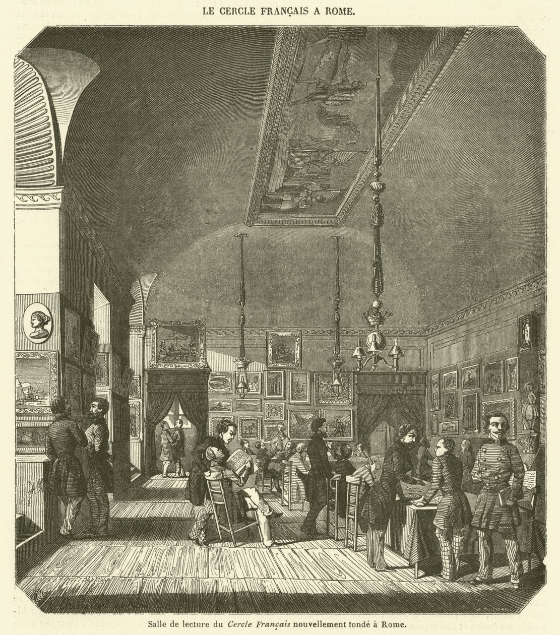 A Rómában újonnan alapított Cercle Francais olvasóterme (metszet) alkotó: French School