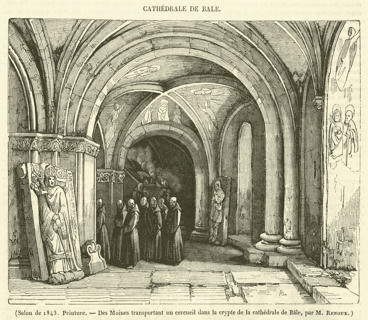 1843-as szalon, Festmény, Des Moines transportant un cercueil dans la crypte de la cathedrale de Bale (metszet) alkotó: French School