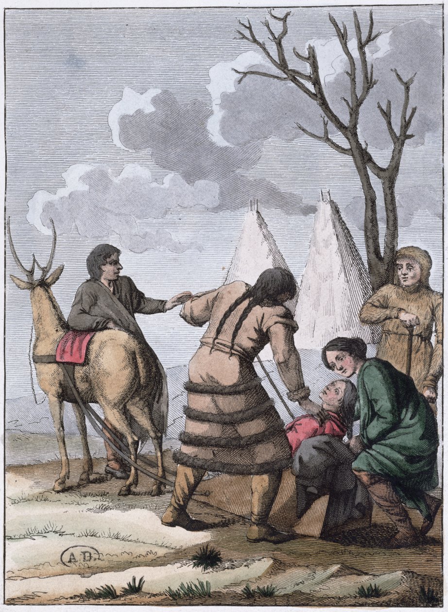 Szamojéd házasság, 1811 (színes metszet) alkotó: French School