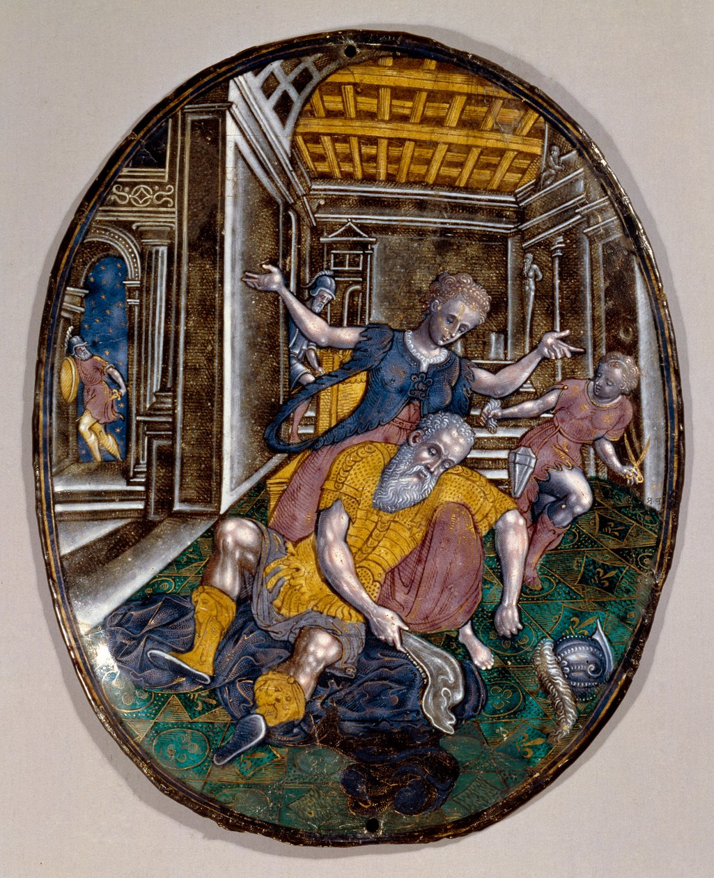 Sámson és Dalila Samson elveszíti erejét, miután Dalila levágta a haját. Limoges füzet. 1575 kb. London Victoria és Albert Múzeum alkotó: French School
