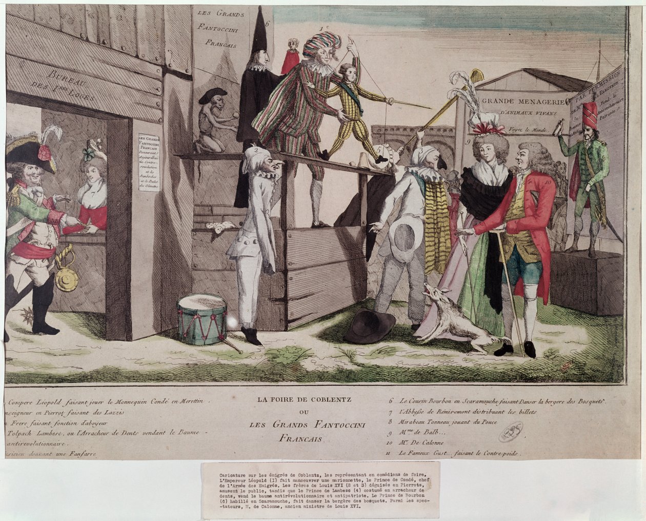 Szatirikus karikatúra a coblentzi francia emigránsokról és a Pillnitzi Nyilatkozatról, 1791 alkotó: French School