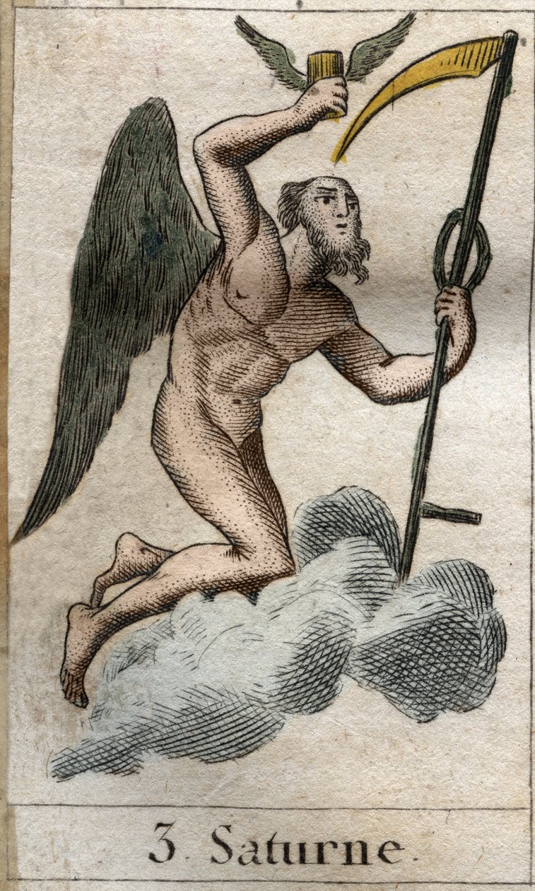 A Szaturnusz, a mezőgazdaság és a betakarítás istene hamisítványsal van ábrázolva. Pierre Blanchard „Az ifjúság mitológiájából” 1803-ból. alkotó: French School