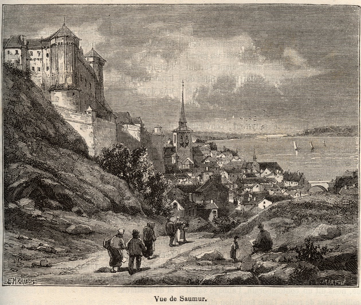 Maine-et-Loire Saumur megye, Pays de la Loire régióban - metszet „France illustree: geographia, history, statisztikai igazgatás” V.-A. Maláta-barna. 1884 alkotó: French School