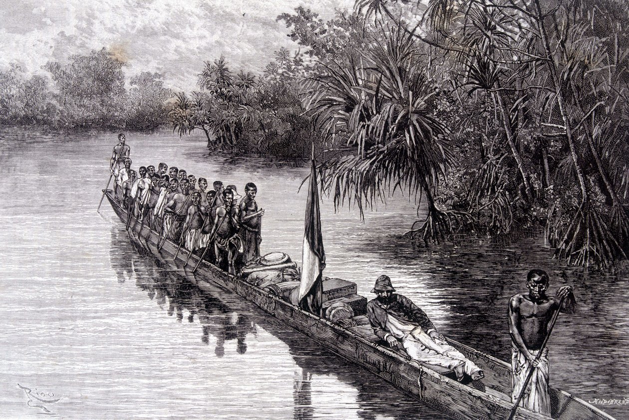 Brazzai Savorgnan kenuban a nyugat-afrikai pandanusban – a „Tour du Monde”-ban”, 1887. 2. hét alkotó: French School