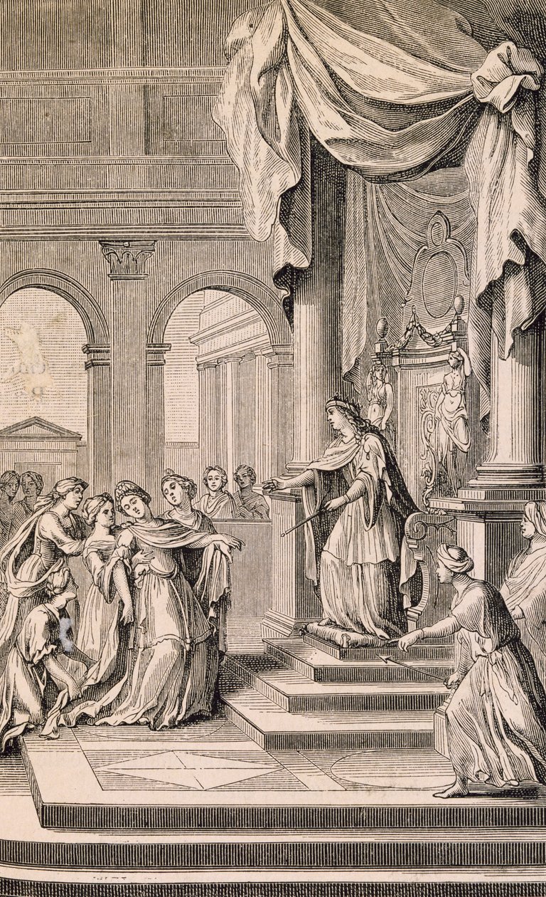 Jelenet Jean Racine Eszter című művéből (metszet) alkotó: French School
