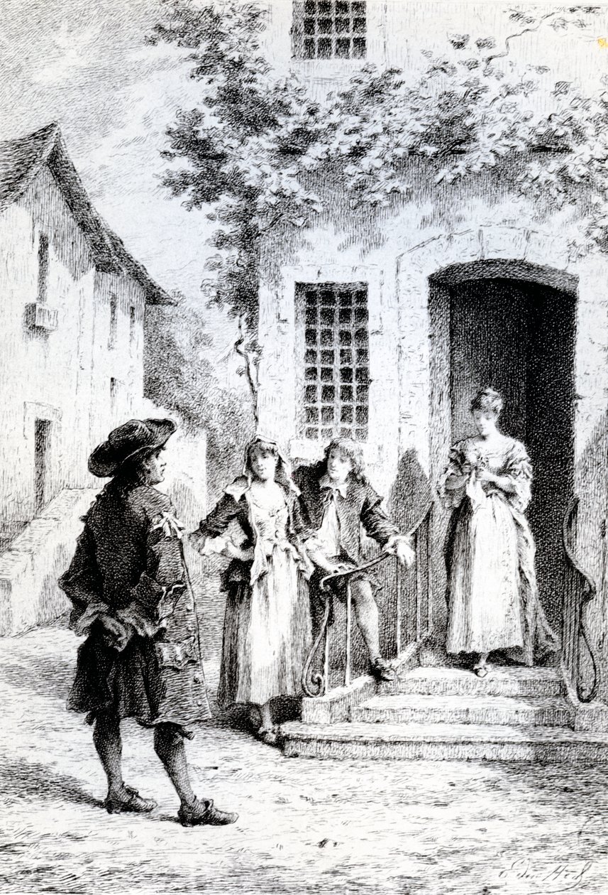 Jelenet A feleségek iskolájából, Moliere alkotó: French School