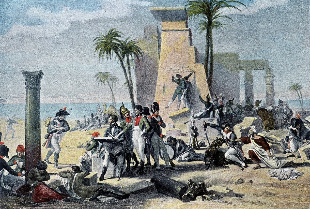 Jelenet Felső-Egyiptomban (Living Denon és a francia Armee nyugalomban a maradványok között) (Living-Denon) - a „” Victoires et Conquêtes des Armees Francaises”-ben, Párizs alkotó: French School