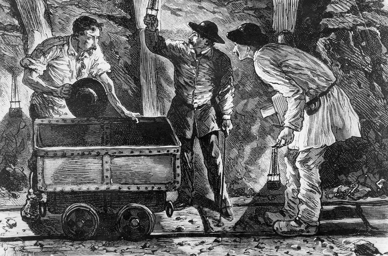 Jelenet egy szénbányában, Emile Zola (1840-1902) illusztrációja a Germinalból, 1886 alkotó: French School