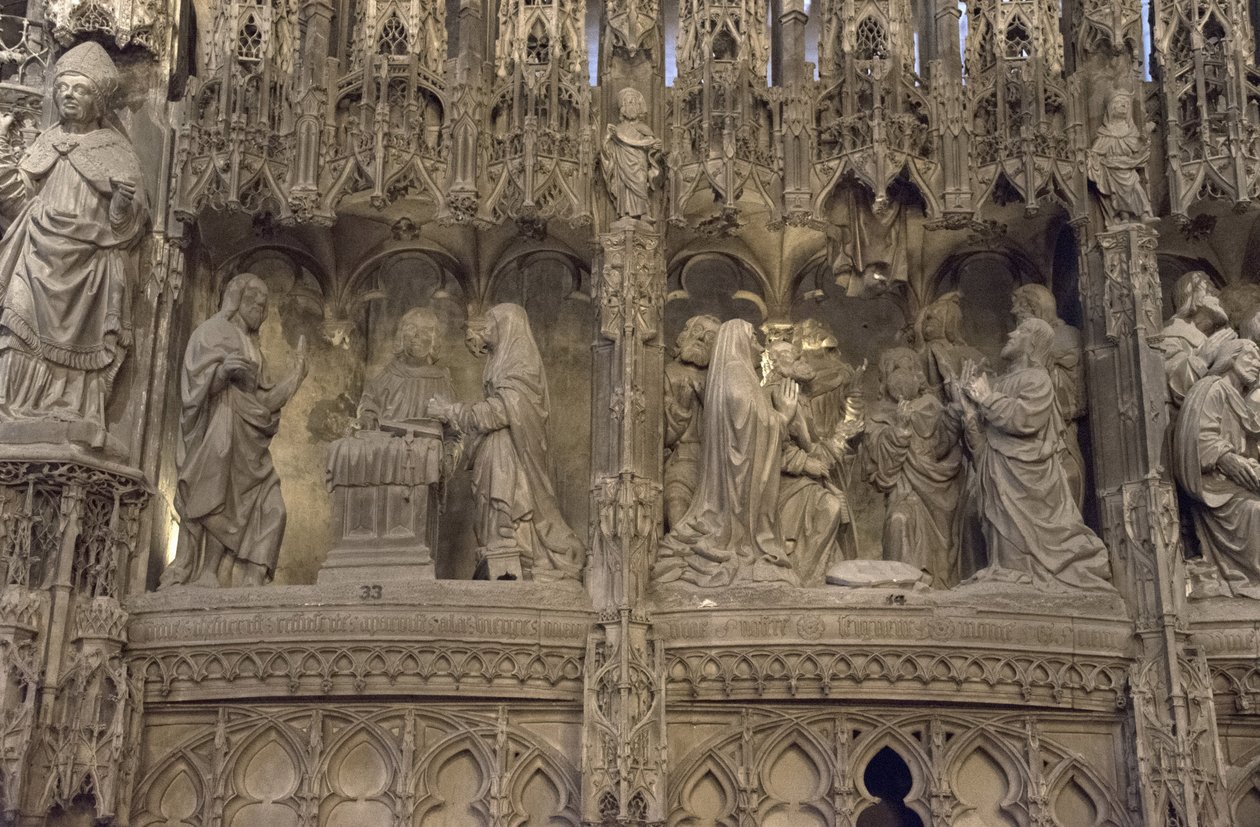 A Chartres székesegyház kórusának jelenete: bal oldalon: Krisztus megjelenése anyjának, jobb oldalon: mennybemenetel alkotó: French School