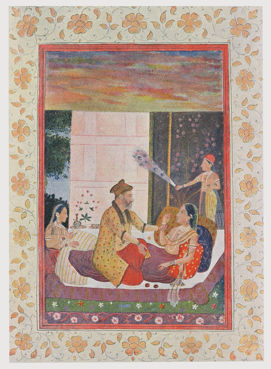 Scheherazade Elfoglalta a király, illusztráció az Arab éjszakákból, 1895 (színes metszet) alkotó: French School