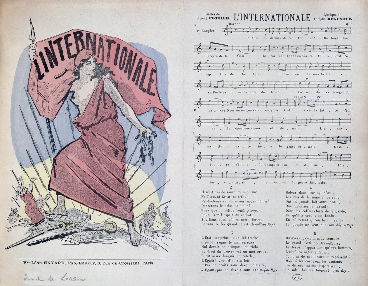 Pontozólap a LInternationale dalhoz, 1900 körül alkotó: French School