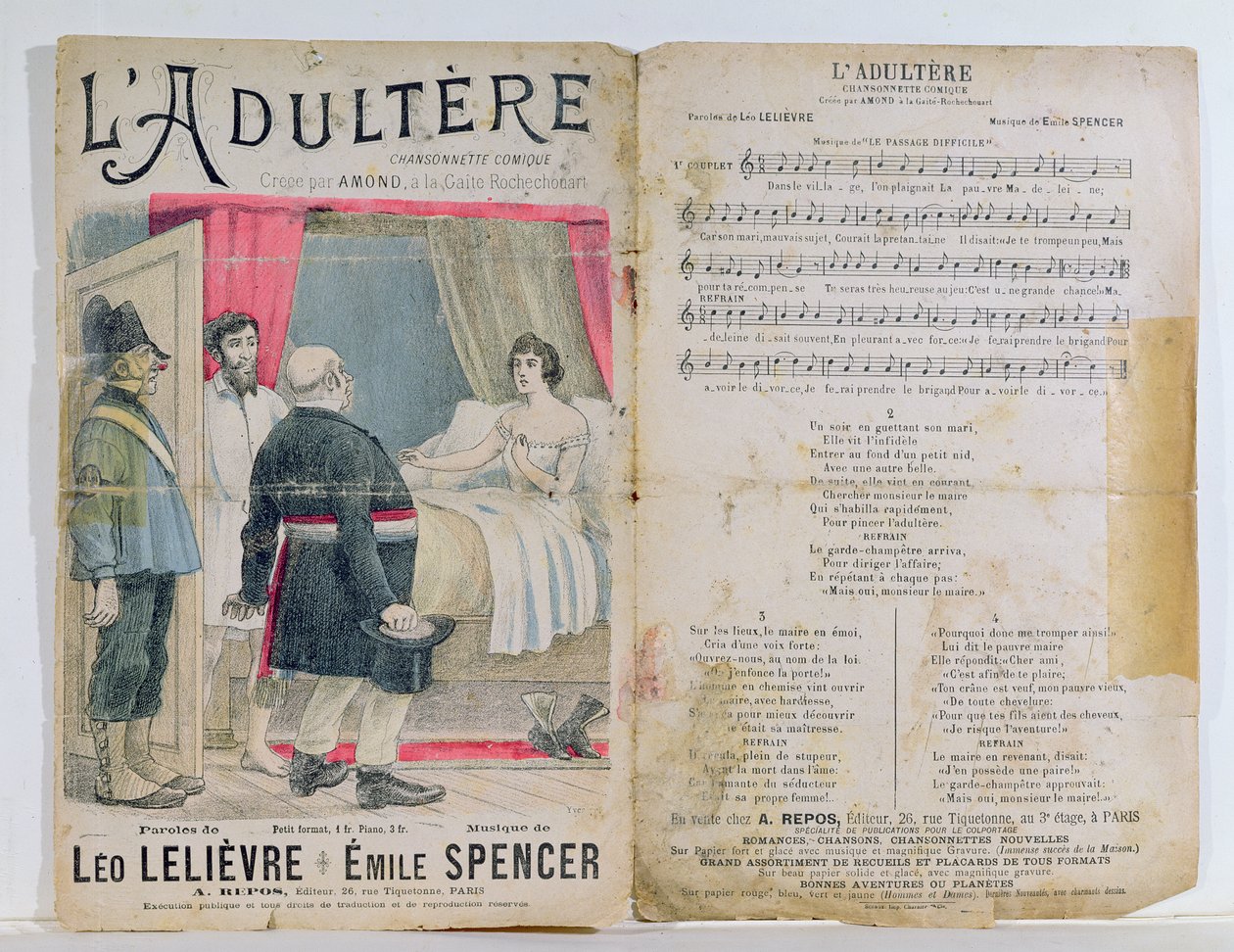 A LAdultere kottalapja, egy komikus dal L. Lelievre szavaival és E. Spencer zenéjével alkotó: French School