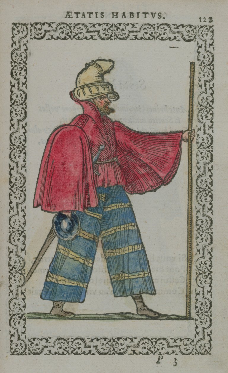Skót férfi natív viseletben, a Costumes du Monde-ból, megjelent Antwerpenben, 1572 (színes fametszet) alkotó: French School