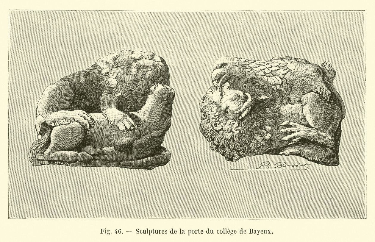 Szobrok a bayeux-i kollégium ajtaján (metszet) alkotó: French School