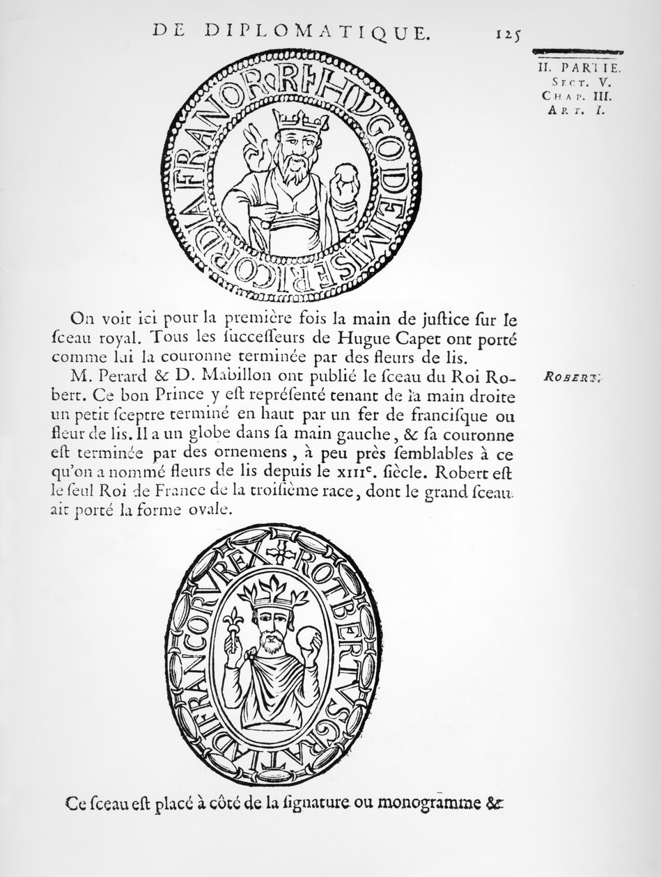 Hugues Capet (kb. 941-996) és II. Róbert (kb. 970-1031), a Jámbor pecsétjei alkotó: French School