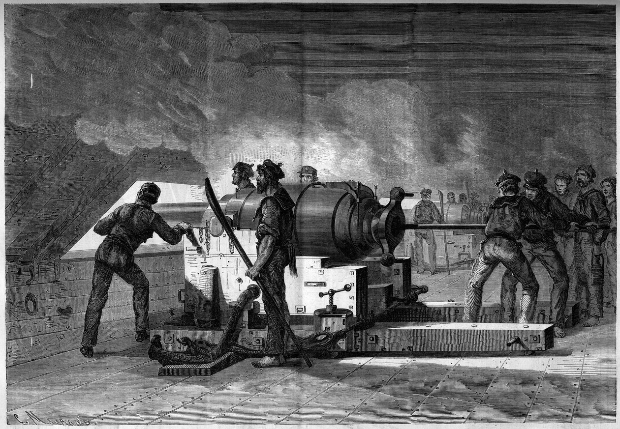 Szecessziós háború (1861-1865) vagy amerikai polgárháború – Hampton Roads-i haditengerészeti csata (Virginia) – március 8-9. alkotó: French School