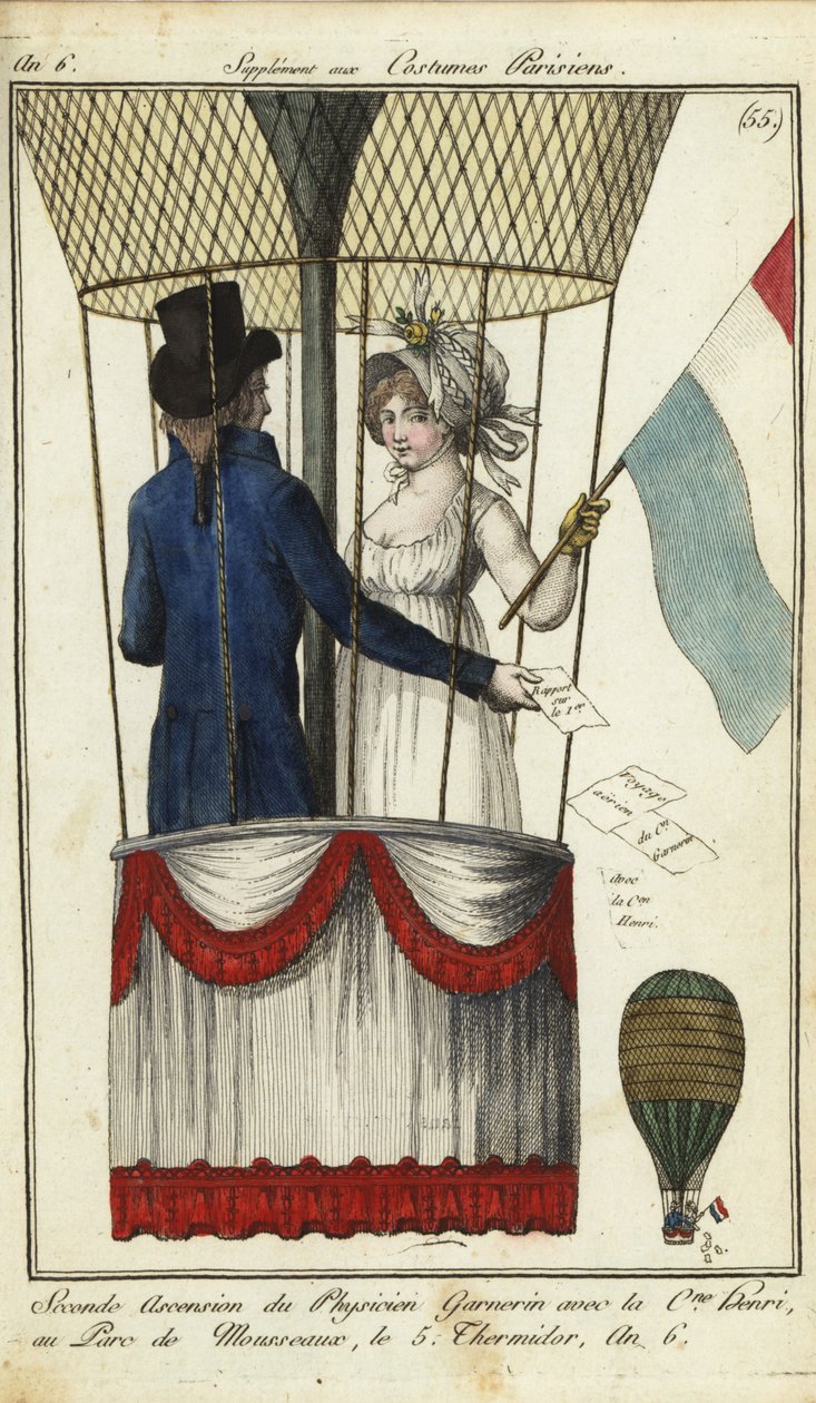 Dr. Andre-Jacques Garnerin második ballonos felemelkedése, 1798. július 8. (kézzel színezett rézmetszet) alkotó: French School