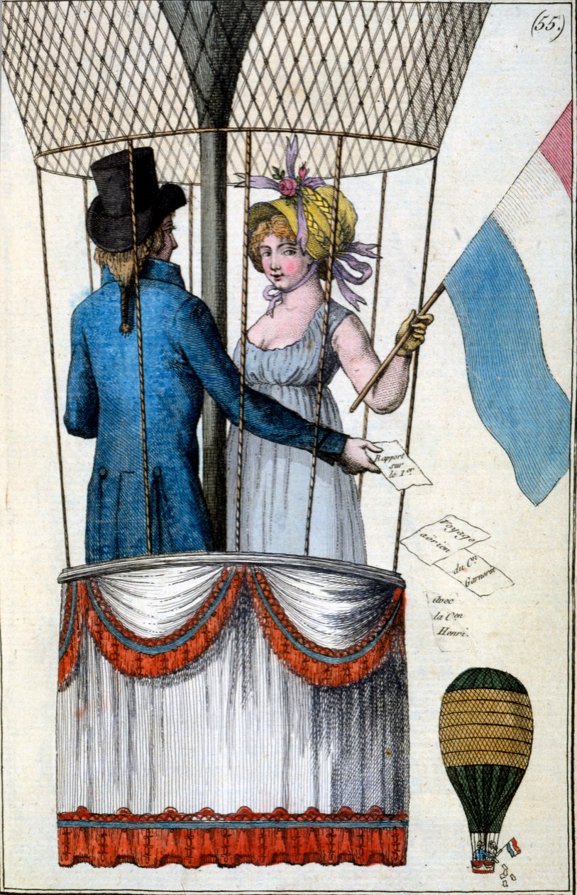 Garnerin második repülése Citoyenne Henrivel a Parc Monceau-ból, 1798. július 8., a Costumes Parisiensből, 1798 körül alkotó: French School