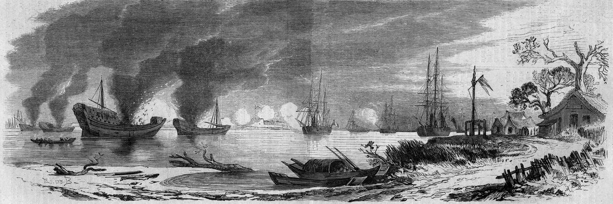Második ópiumháború Franciaország, Anglia és Kína között (1858-1860): gyújtóanyaggal megrakott kínai ópium-háború indult az angol és francia flották ellen. Kína alkotó: French School