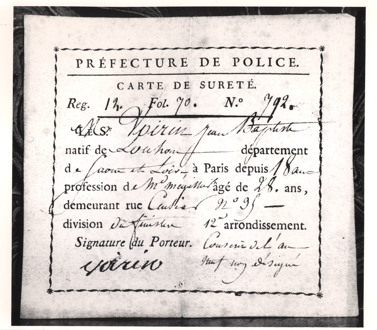 Biztonsági kártya, 1808 (papíron toll és tinta) alkotó: French School