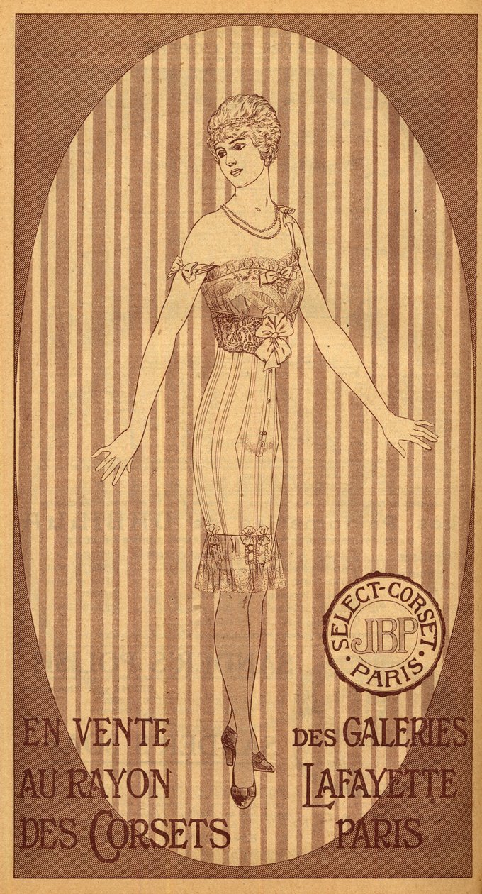 Eladó JPB fűző a párizsi Galeries Lafayette fűző részlegében – 1914 alkotó: French School