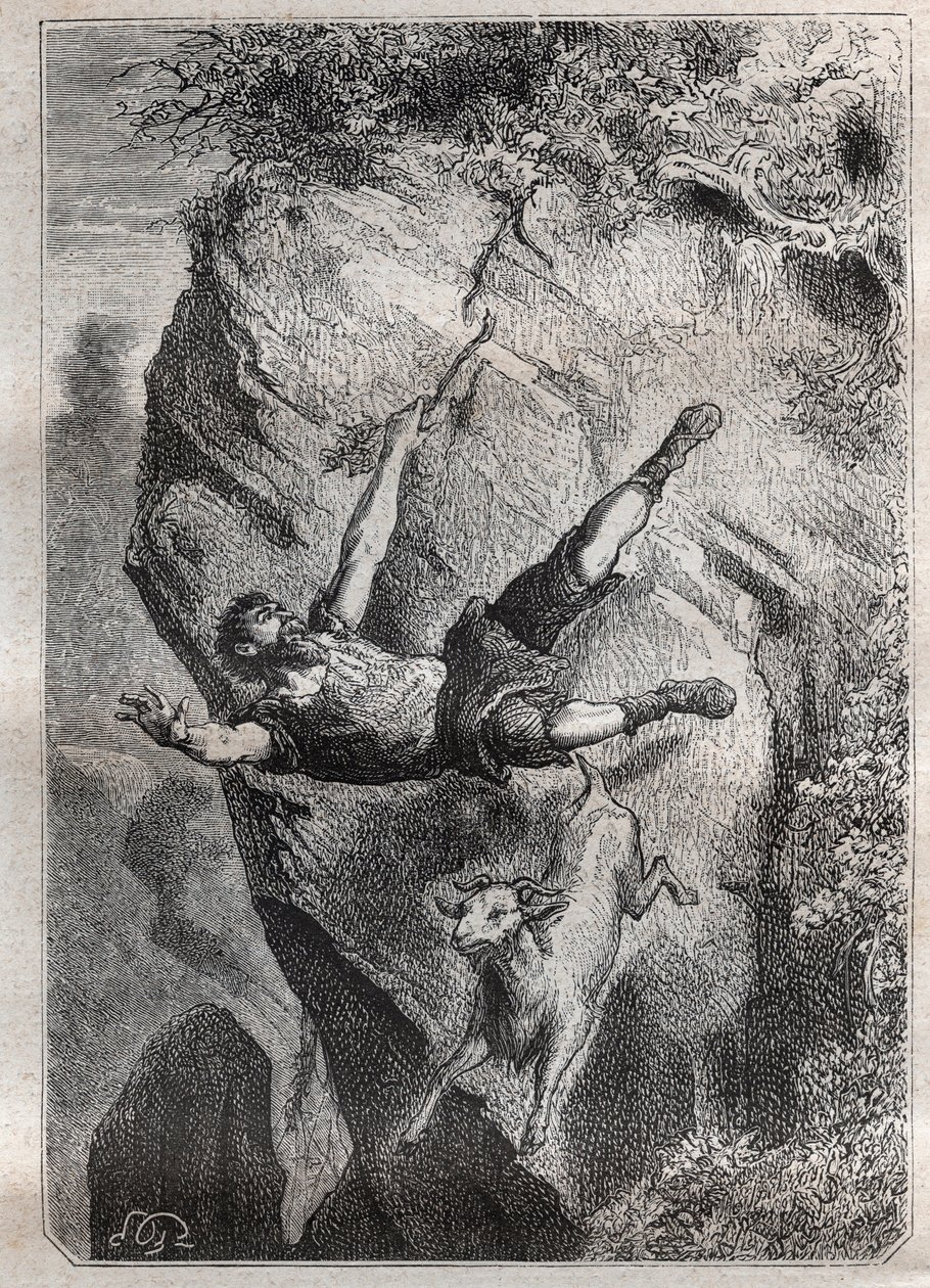 Selkirk fel-alá gurult zsákmányával; Alexandre Selkirk (Alexander Selcraig) (1676-1721), a csendes-óceáni Juan-Fernandez szigetén elhagyott skót tengerész kalandja négy éven keresztül, akinek kalandja Daniel Defoe Rob című regényét ihlette. alkotó: French School