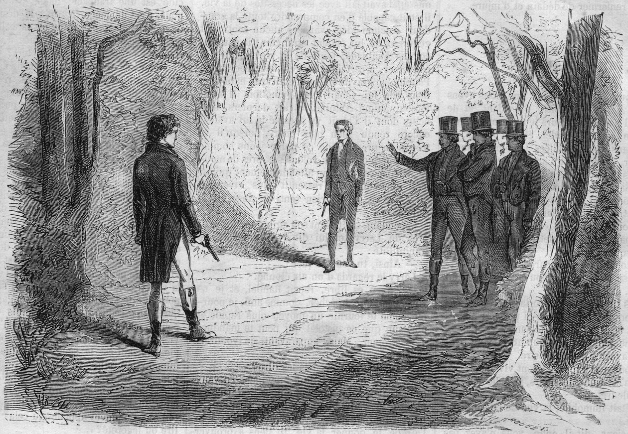 Sorozatregény: Emile Souvestre (1806-1854) „Gazdagok és szegények”. Boissard és Larry párharca. Metszet a „Les bons romances”-ba alkotó: French School