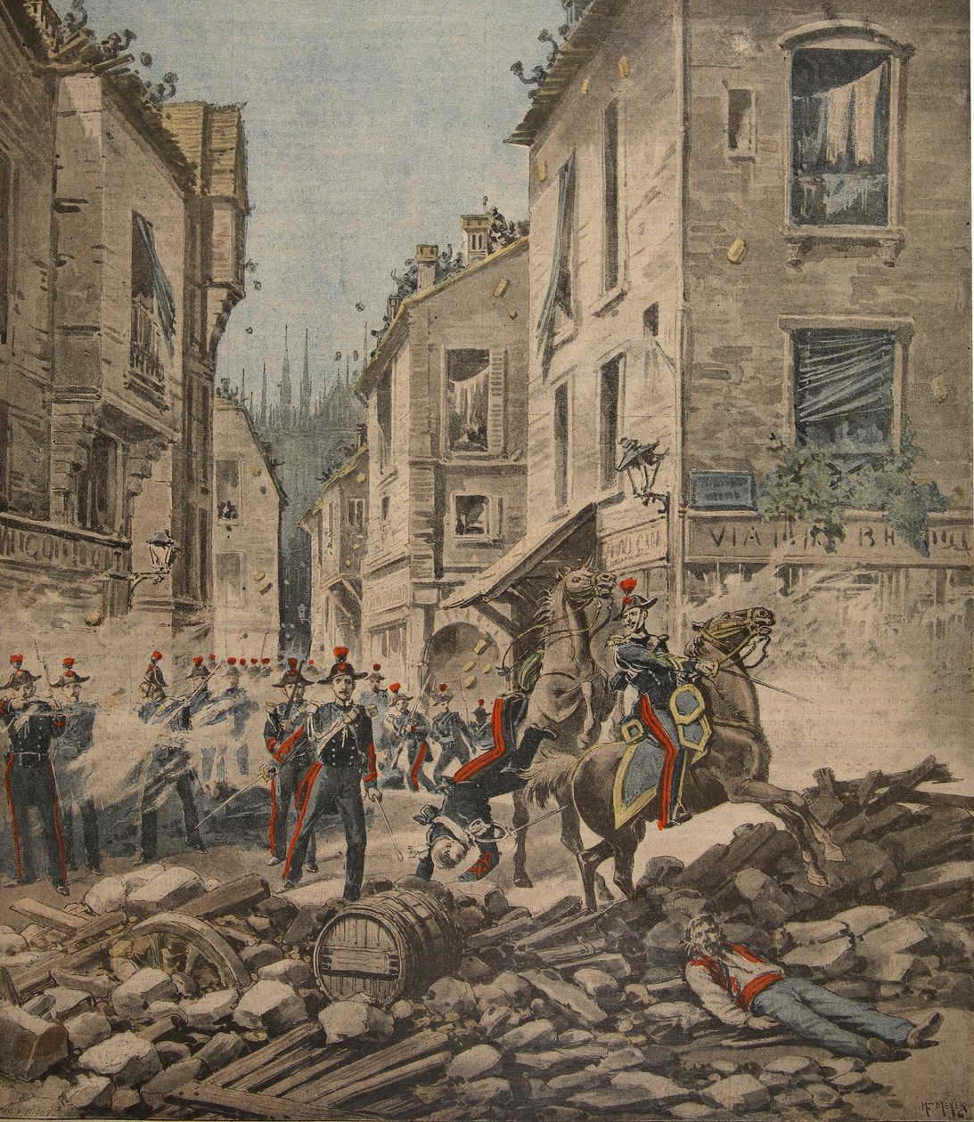 Súlyos bajok Olaszországban: zavargások Milánóban, illusztráció a Le Petit Journal: Supplement illustre, 1898. május 22. alkotó: French School