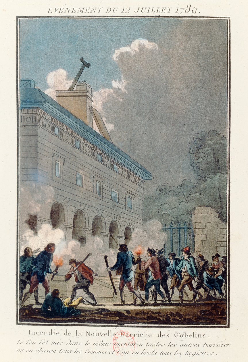 A Fermiers Generaux falának felgyújtása Párizsban 1789. július 12-én alkotó: French School