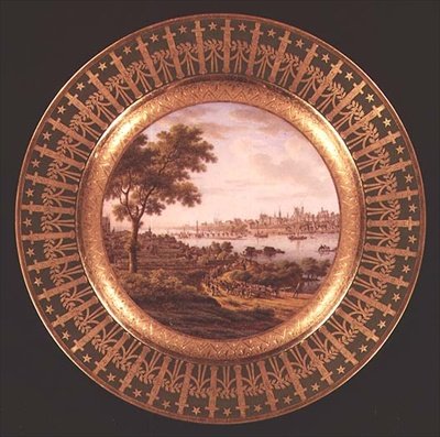 Varsói kilátással díszített Sevres tányér (porcelán) alkotó: French School