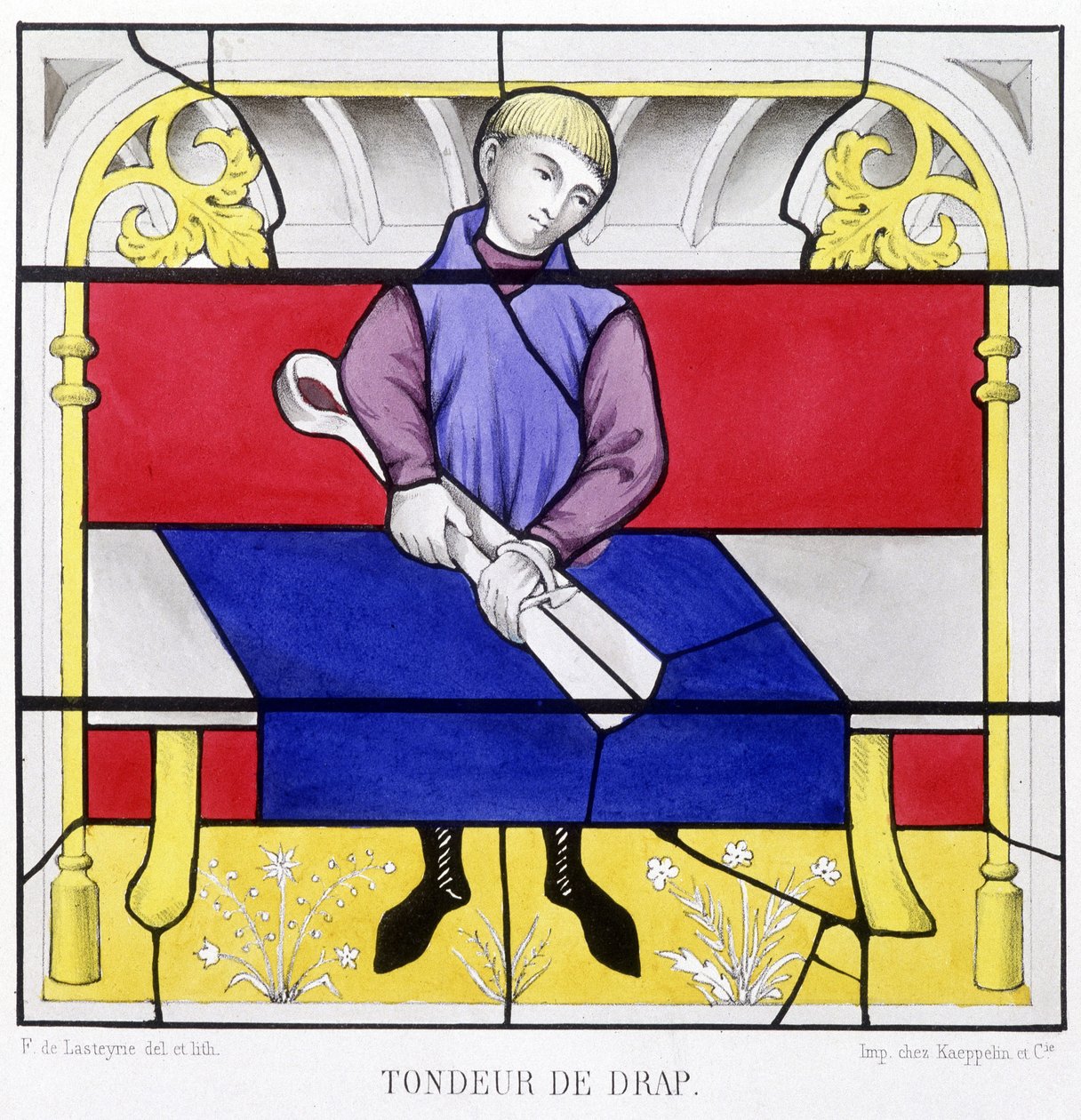 Lapkészítő. Egy középkori ólomüveg fakszimile a „Histoire de la peinture sur verre”-ben, Ferdinand de Lasteyrie alkotó: French School
